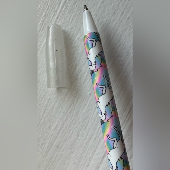 Justice Girls Tie Dye Unicorn Rainbow Pom Pom Fluffy Blue Pen with Tip Cover - Picture 13 of 16